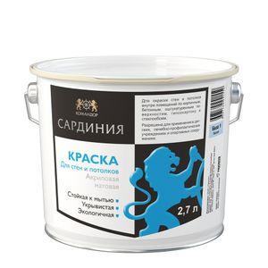 Изображение товара: Краска в/д для стен и потолков Командор Сардиния, белая, база АР, 2,7 л